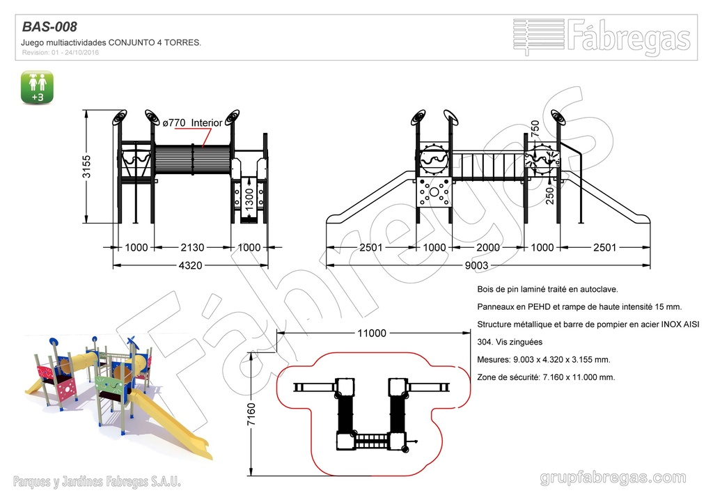 JEU MULTIACTIVITÉS STRUCTURE BOIS - 4 TOURS (BAS-008)