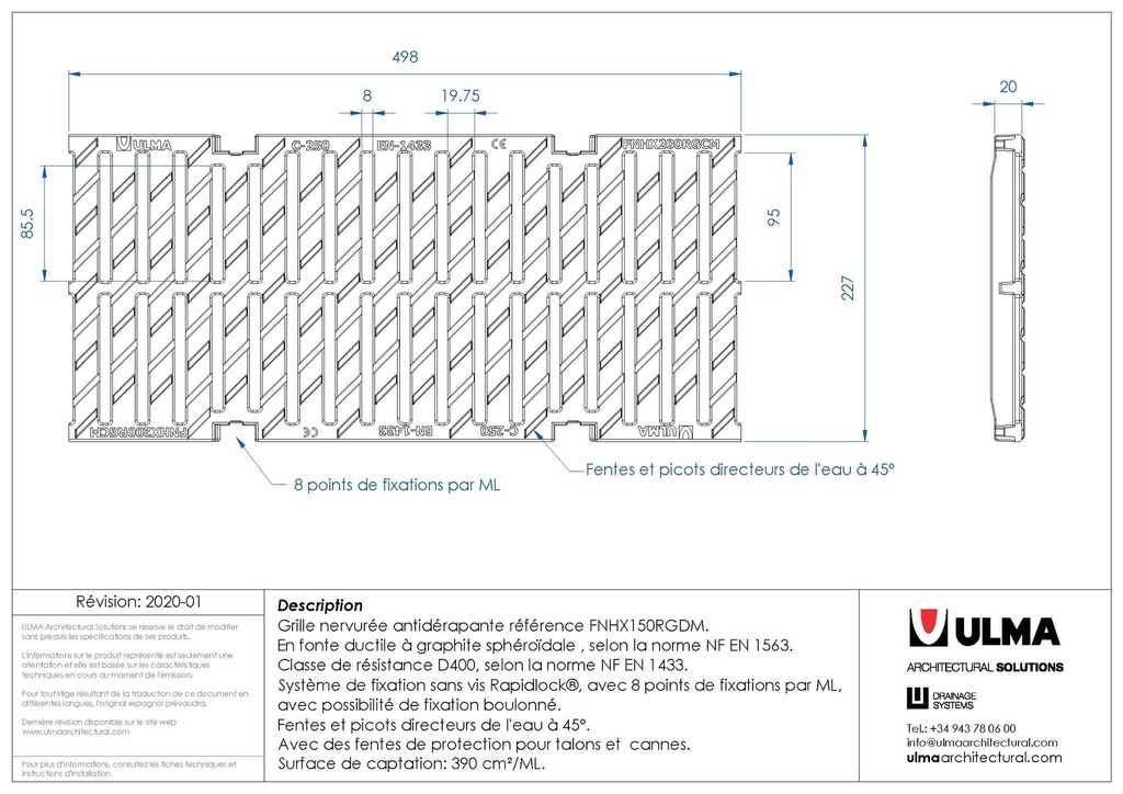 Caniveau en béton polymère modèle MULTIV+ 200 R200G00R 1ML