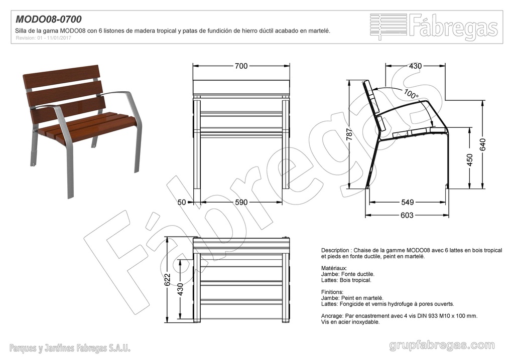 Chaise MODO08 fonte et bois tropical