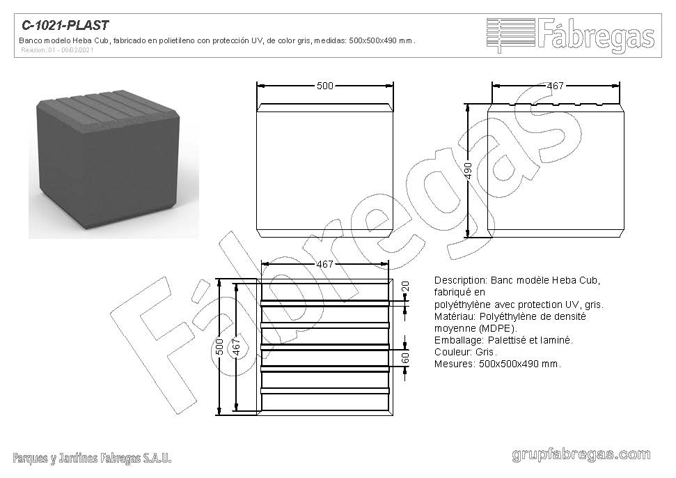 FT BANQUETTE HEBA POLYÉTHYLÈNE 500 X 500 MM