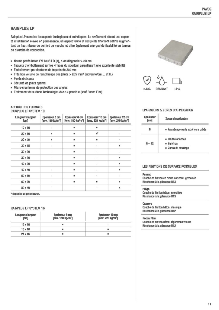 Pavé Rainplus LP - Système LP10 / PRIX AU M2