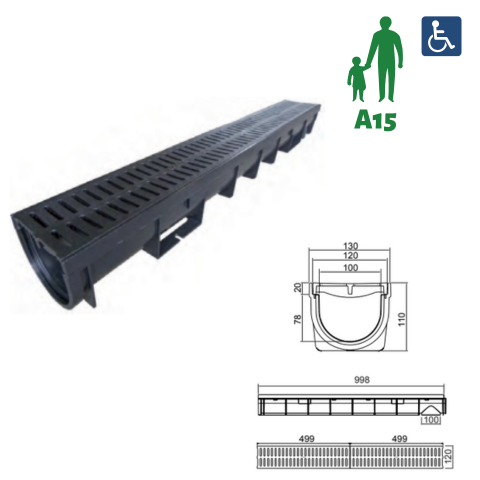 Caniveau LIGHT 100 - H110
Grilles passerelle A15 polypropylène, fente 7mm